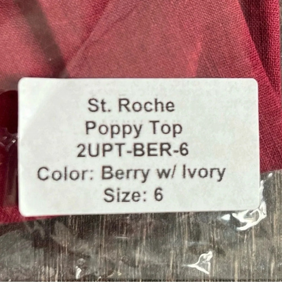 St. Roche Poppy Blouse in Berry and Ivory Embroidery. Size 6. Old Money preppy - Picture 7 of 8